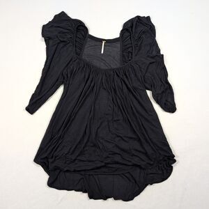 Free People Forever & Always Babydoll Short Sleeve Top Black Size Large Boho